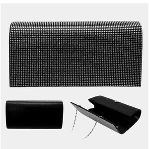 SOPHIA COLLECTION BLACK EVENING CLUTCH PURSE CLEAR STONES ( 11925 )